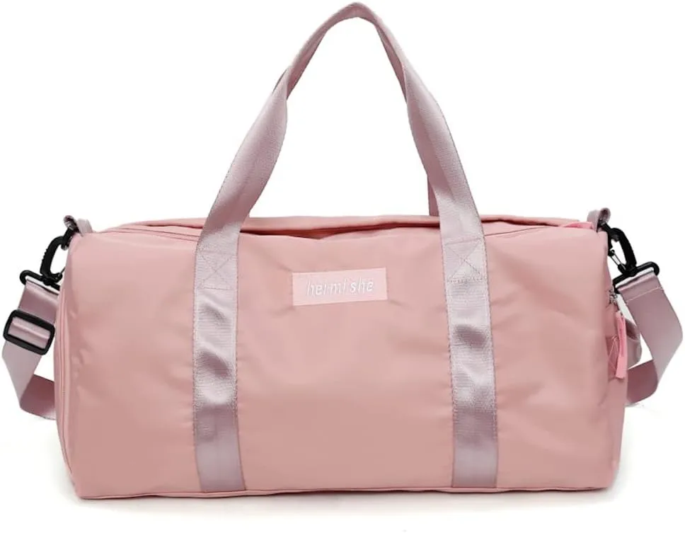 Lager Travel Duffel Bags Waterproof Gym Weekender Bags with Wet Pocket and Shoes Compartment Pink