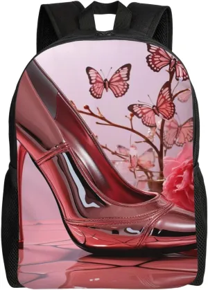 Laptop Backpack Lightweight Travel Backpack High Heeled Shoes Butterfly Computer Bag Hiking Daypack for Men Women
