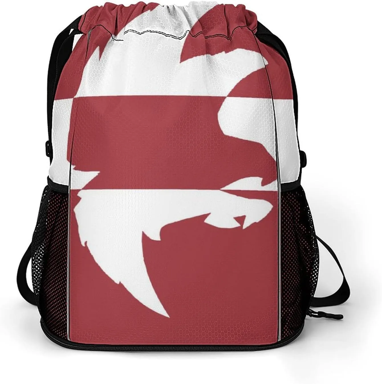 Latvia Flag And Falcon Bird Drawstring Backpack String Bag Sports Gym Sackpack with Side Pocket Shoes Compartment