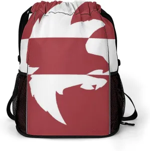Latvia Flag And Falcon Bird Drawstring Backpack String Bag Sports Gym Sackpack with Side Pocket Shoes Compartment