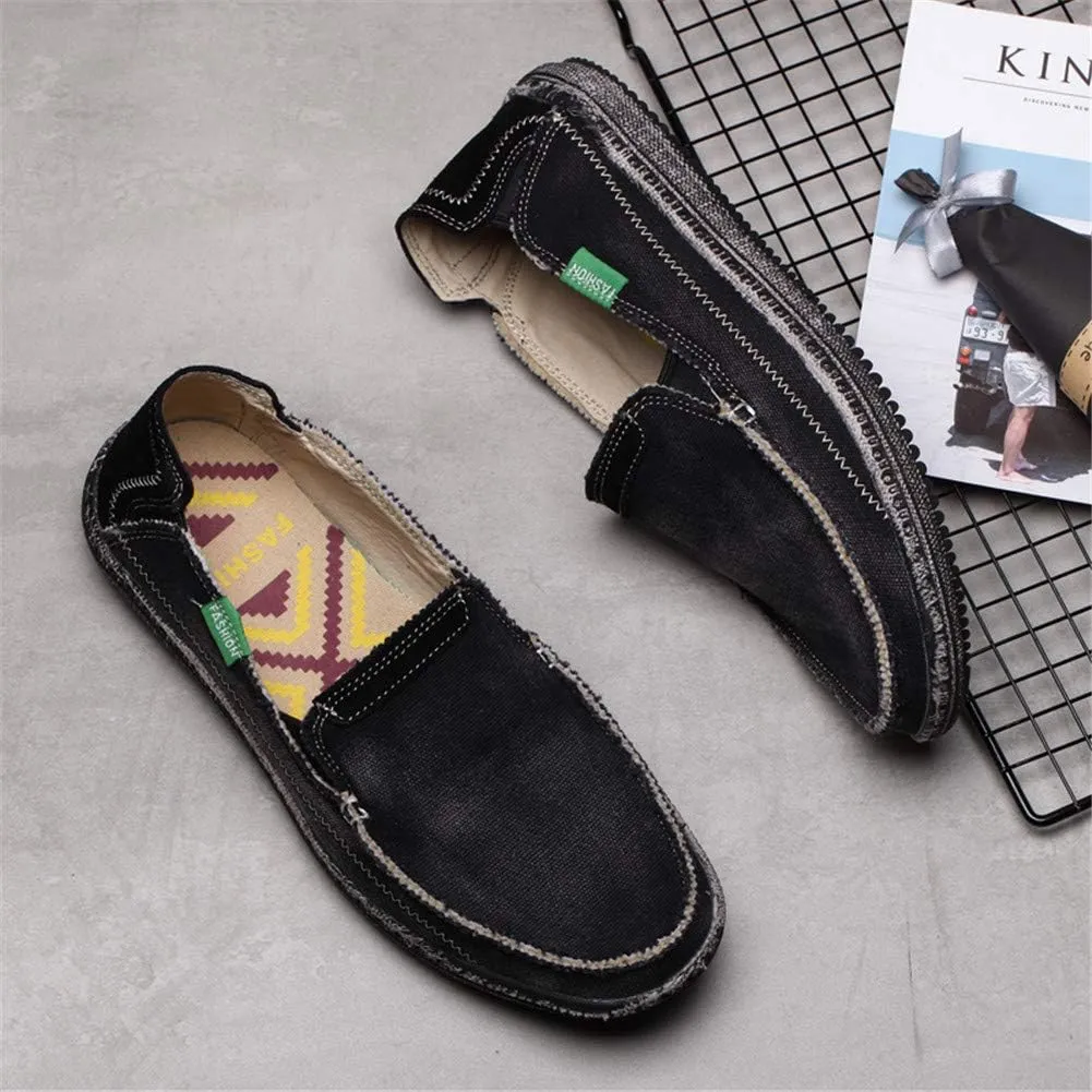 LEADER SHOW Men's Casual Slip On Flat Loafers Comfortable Walking Canvas Boat Driving Shoes