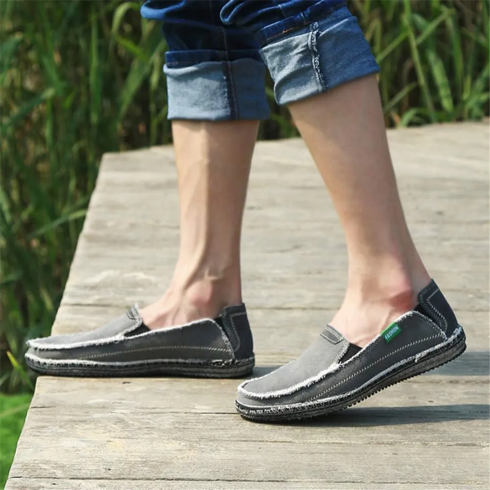 LEADER SHOW Men's Casual Slip On Flat Loafers Comfortable Walking Canvas Boat Driving Shoes