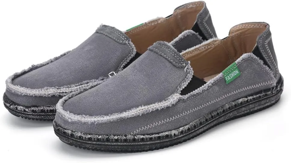 LEADER SHOW Men's Casual Slip On Flat Loafers Comfortable Walking Canvas Boat Driving Shoes
