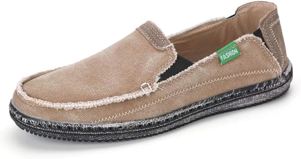 LEADER SHOW Men's Casual Slip On Flat Loafers Comfortable Walking Canvas Boat Driving Shoes