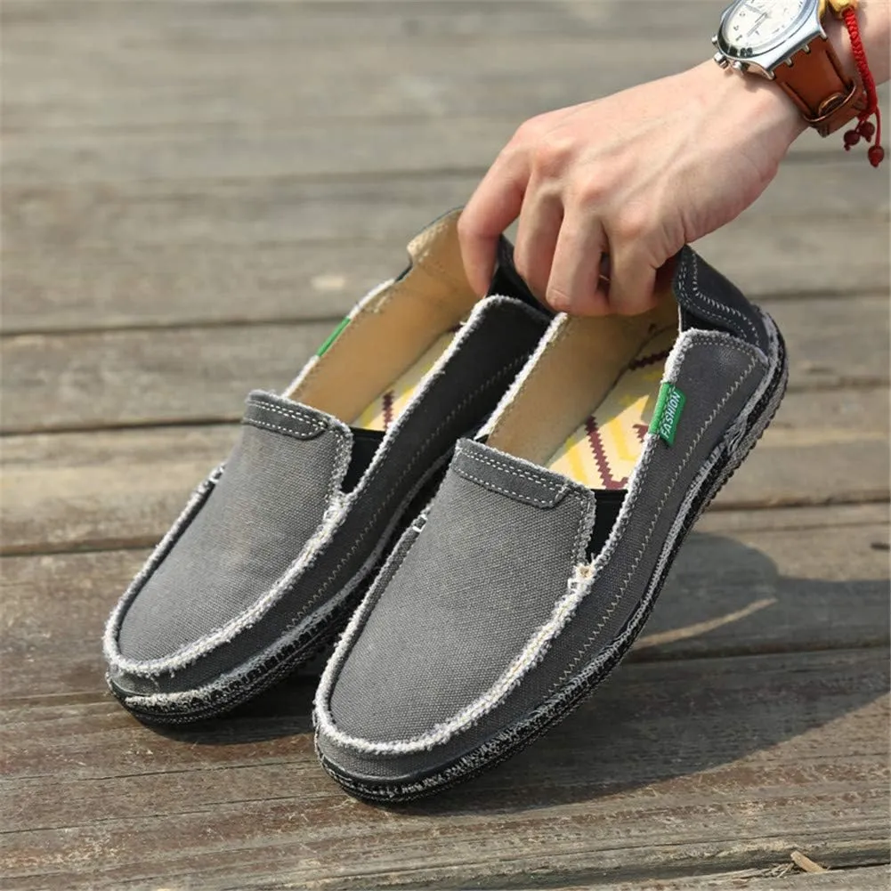LEADER SHOW Men's Casual Slip On Flat Loafers Comfortable Walking Canvas Boat Driving Shoes