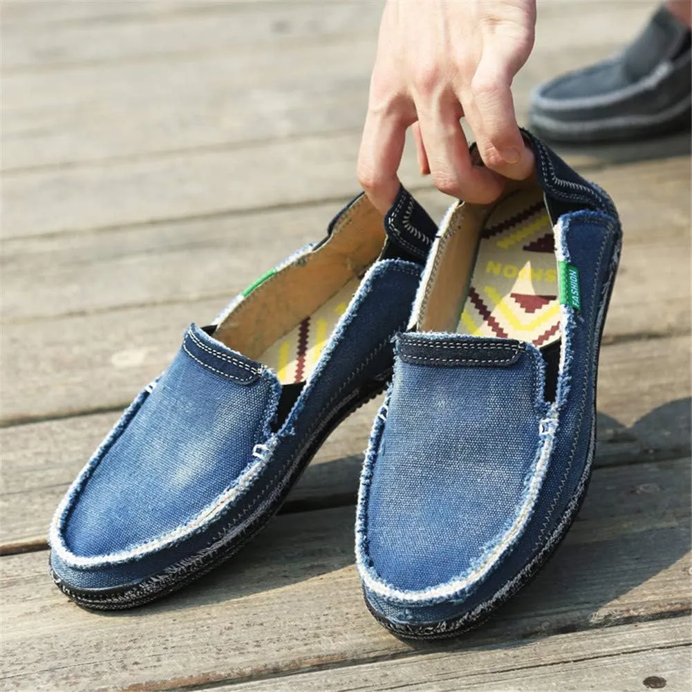 LEADER SHOW Men's Casual Slip On Flat Loafers Comfortable Walking Canvas Boat Driving Shoes