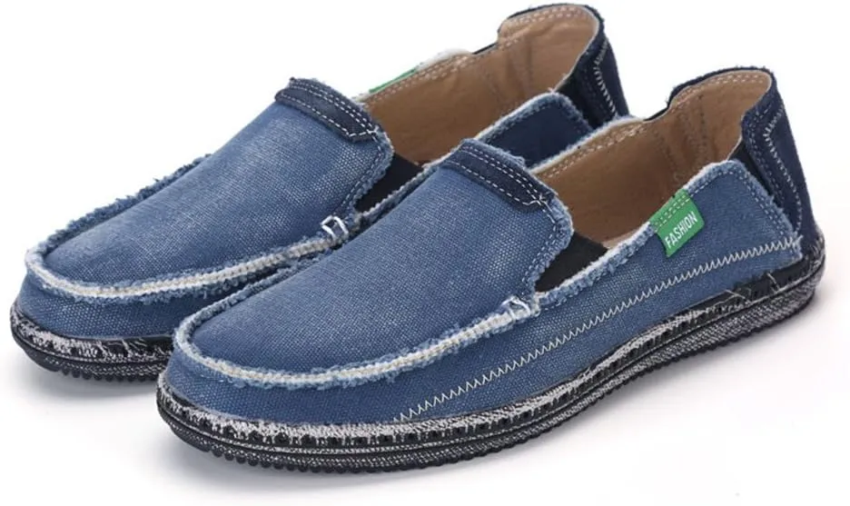 LEADER SHOW Men's Casual Slip On Flat Loafers Comfortable Walking Canvas Boat Driving Shoes