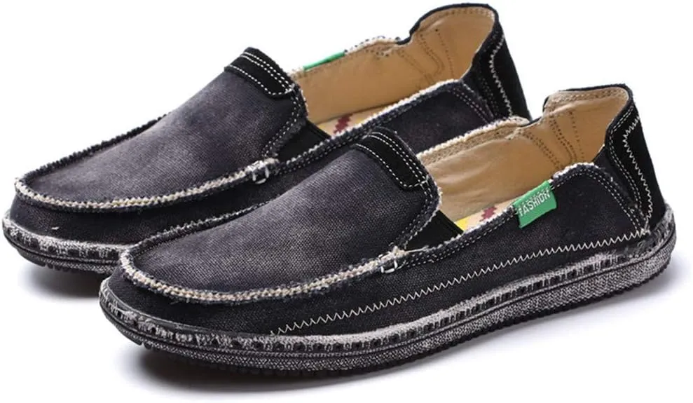 LEADER SHOW Men's Casual Slip On Flat Loafers Comfortable Walking Canvas Boat Driving Shoes