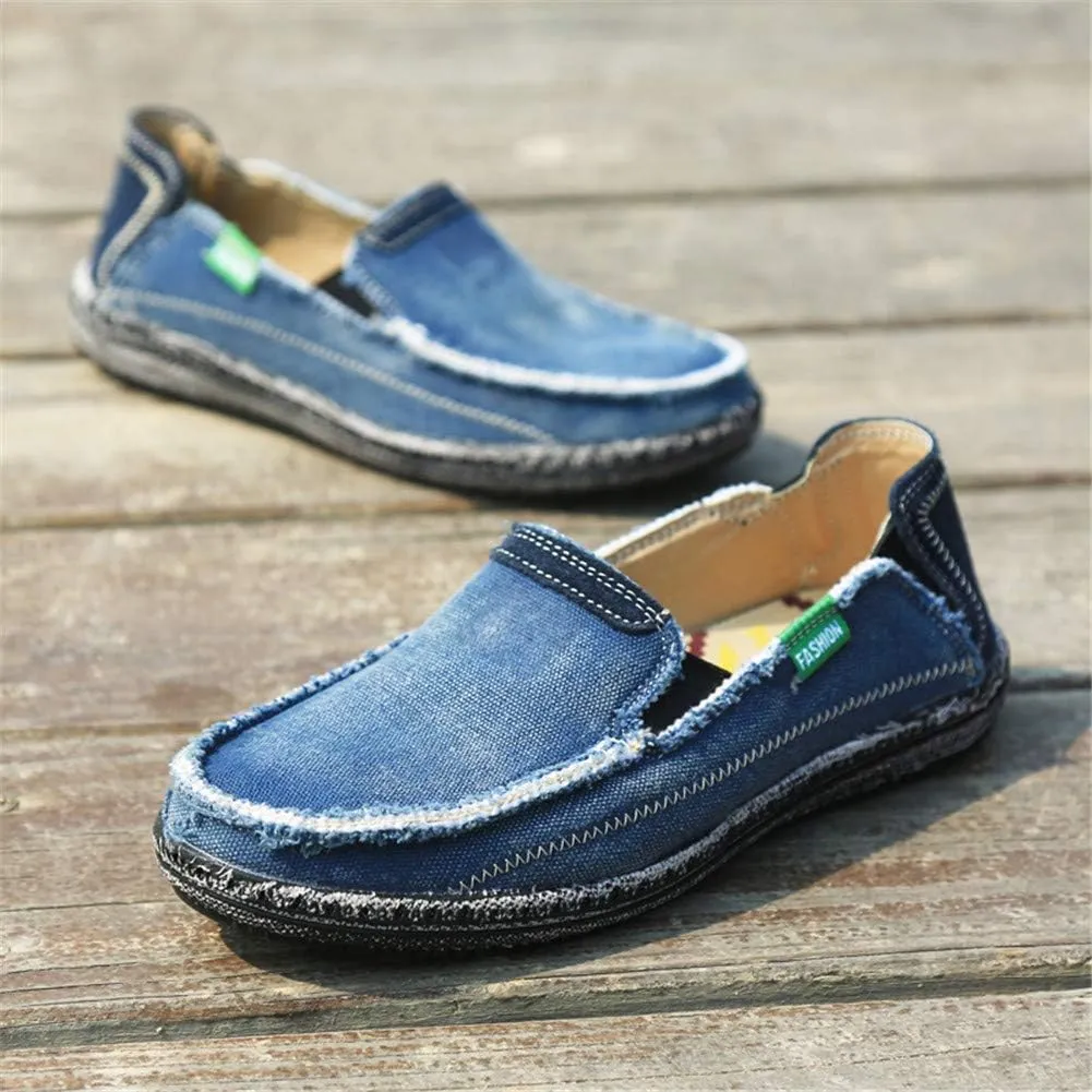 LEADER SHOW Men's Casual Slip On Flat Loafers Comfortable Walking Canvas Boat Driving Shoes