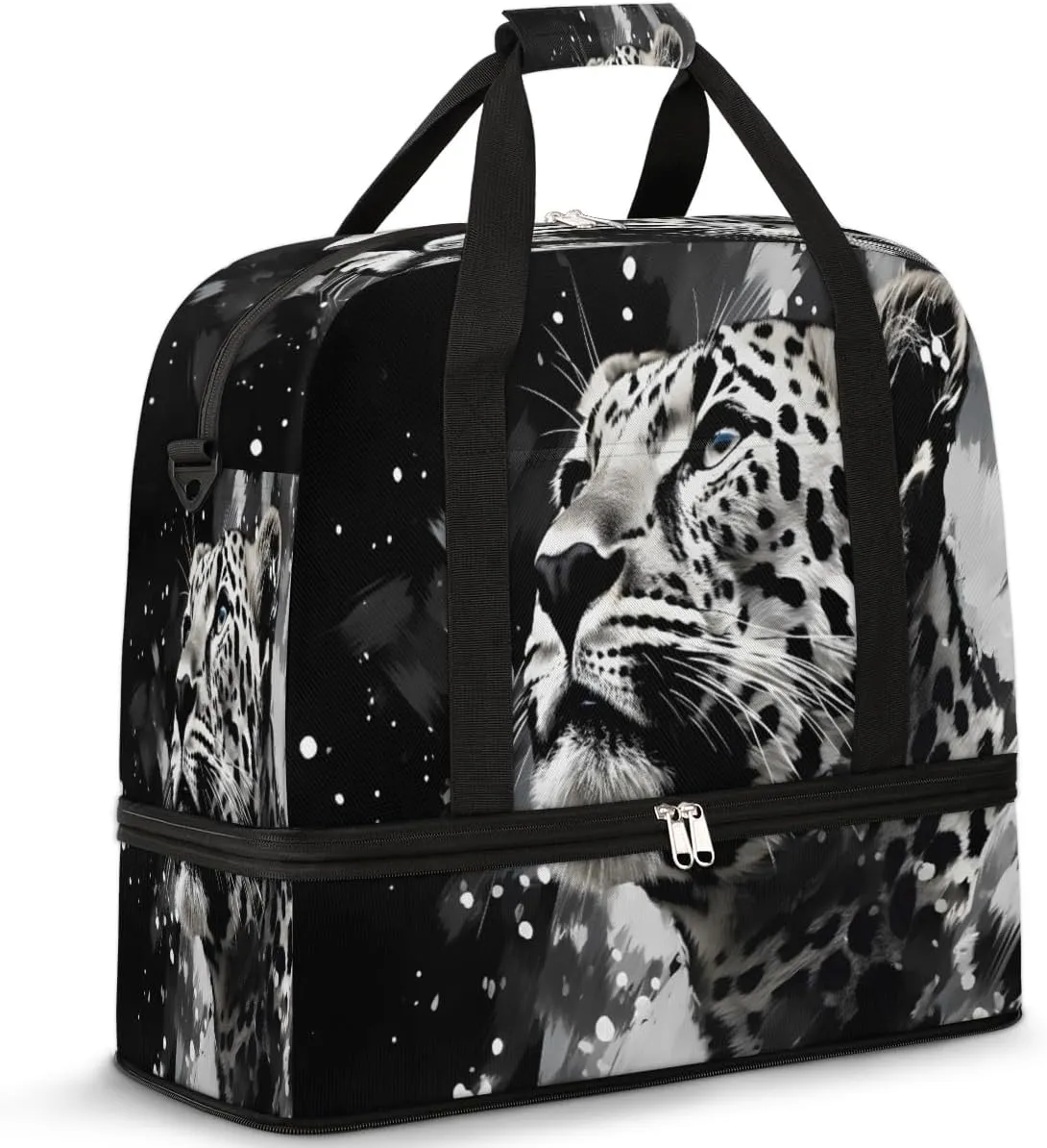 Leopard Animal Foldable Travel Duffel Bag Overnight Weekender Bag with Shoes Compartment Sports Gym Bag for Men Women