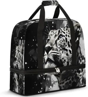 Leopard Animal Foldable Travel Duffel Bag Overnight Weekender Bag with Shoes Compartment Sports Gym Bag for Men Women