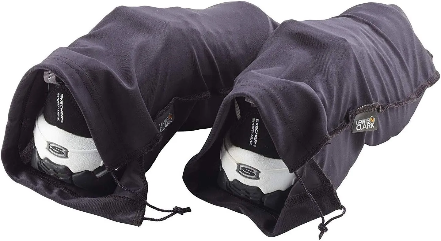Lewis N. Clark Nylon Drawstring Travel Shoe Bags   Covers for Women & Men, Charcoal/Black, 1 Pack (2 Pairs)