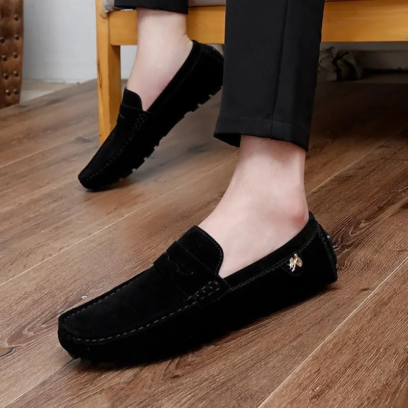 Loafers for Men Round Toe Suede Vamp Penny Driving Loafers Slip Resistant Flat Heel Comfortable Wedding Walking Slip-on