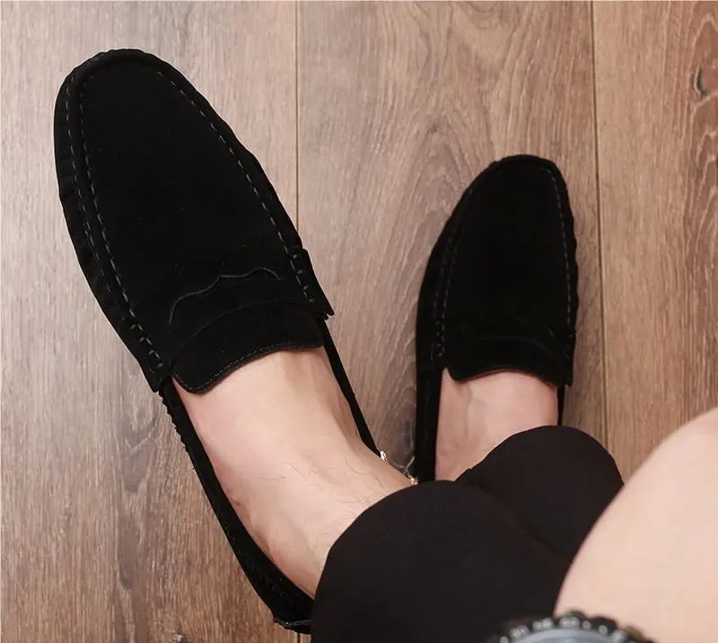 Loafers for Men Round Toe Suede Vamp Penny Driving Loafers Slip Resistant Flat Heel Comfortable Wedding Walking Slip-on
