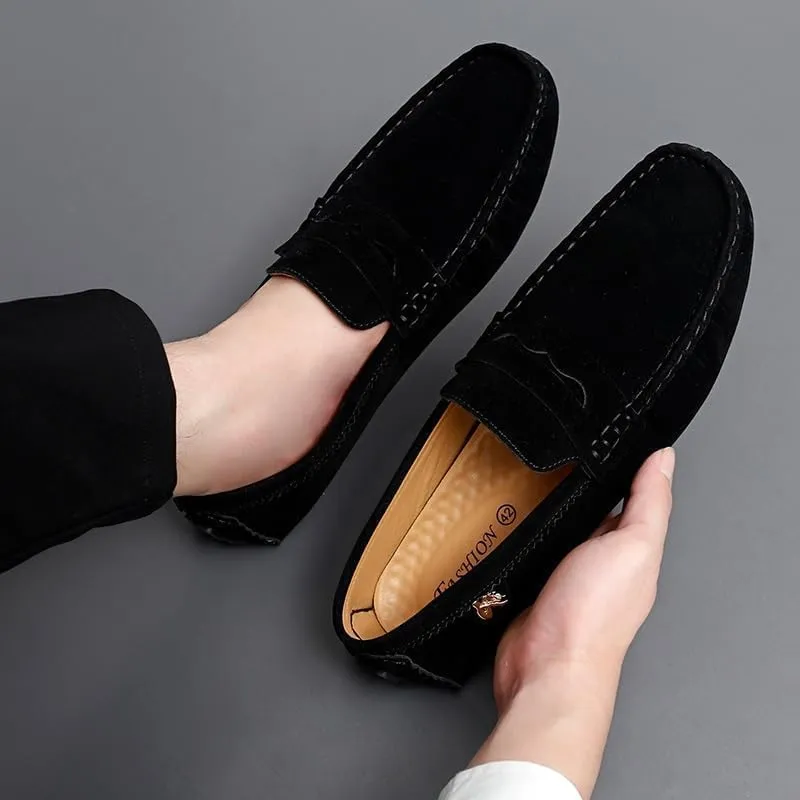 Loafers for Men Round Toe Suede Vamp Penny Driving Loafers Slip Resistant Flat Heel Comfortable Wedding Walking Slip-on
