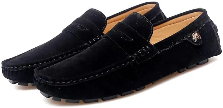 Loafers for Men Round Toe Suede Vamp Penny Driving Loafers Slip Resistant Flat Heel Comfortable Wedding Walking Slip-on