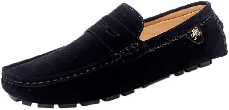 Loafers for Men Round Toe Suede Vamp Penny Driving Loafers Slip Resistant Flat Heel Comfortable Wedding Walking Slip-on