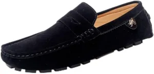 Loafers for Men Round Toe Suede Vamp Penny Driving Loafers Slip Resistant Flat Heel Comfortable Wedding Walking Slip-on