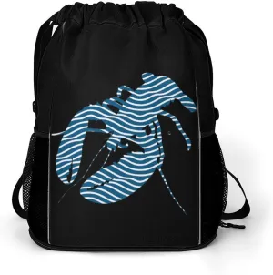 Lobster Waves Pattern Drawstring Backpack String Bag Sports Gym Sackpack with Side Pocket Shoes Compartment