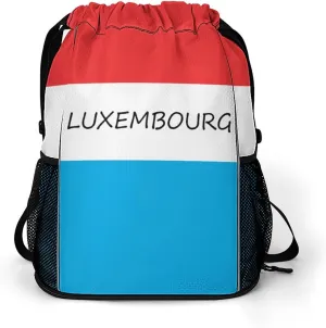 Luxembourg Flag Drawstring Backpack String Bag Sports Gym Sackpack with Side Pocket Shoes Compartment