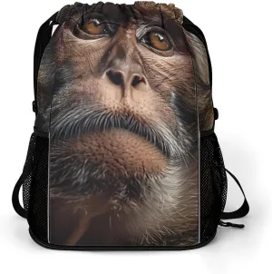 Macaque Monkeys Drawstring Backpack String Bag Sports Gym Sackpack with Side Pocket Shoes Compartment