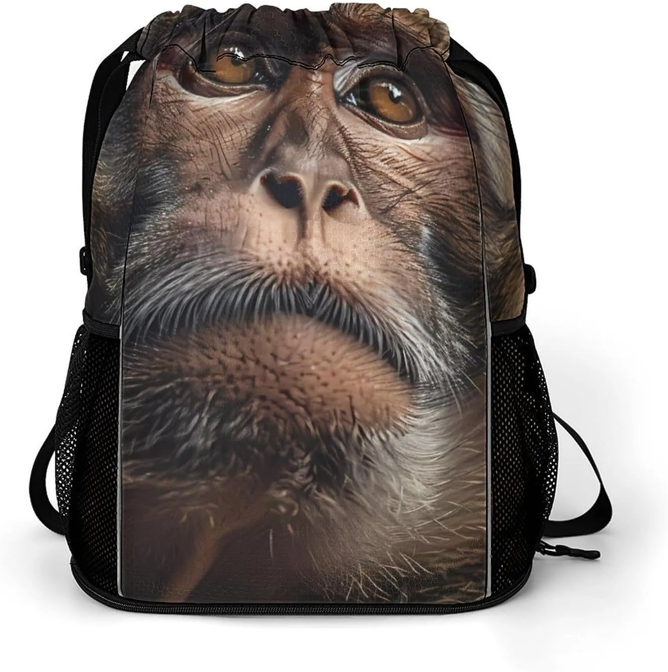Macaque Monkeys Drawstring Backpack String Bag Sports Gym Sackpack with Side Pocket Shoes Compartment