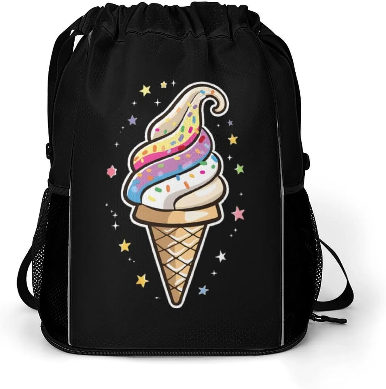 Magic Ice Cream Cone Drawstring Backpack String Bag Sports Gym Sackpack with Side Pocket Shoes Compartment