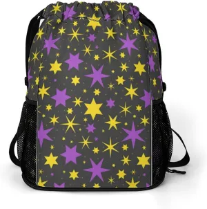 Magic Star Drawstring Backpack String Bag Sports Gym Sackpack with Side Pocket Shoes Compartment