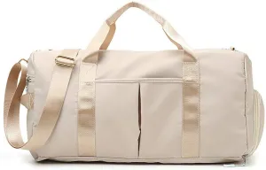 Magik Sports Gym Travel Duffel Bag Wet Pocket Shoes Compartment Swim Yoga Training (Beige)