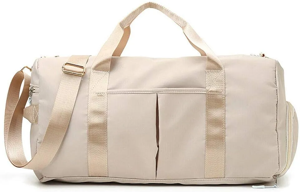 Magik Sports Gym Travel Duffel Bag Wet Pocket Shoes Compartment Swim Yoga Training (Beige)