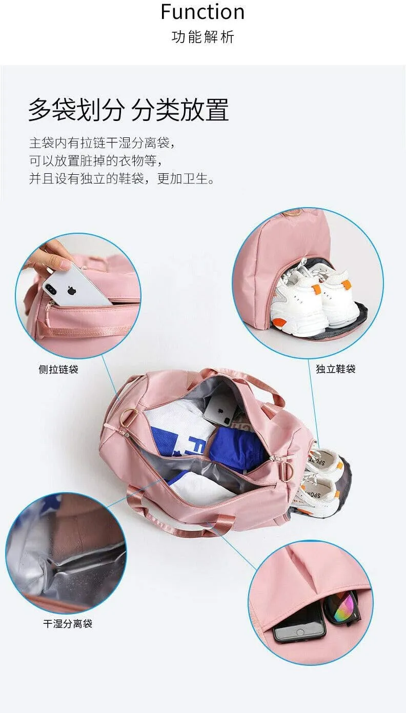 Magik Sports Gym Travel Duffel Bag Wet Pocket Shoes Compartment Swim Yoga Training (Beige)