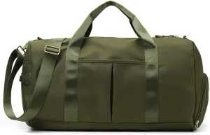 Magik Sports Gym Travel Duffel Bag Wet Pocket Shoes Compartment Swim Yoga Training (Dark Green)