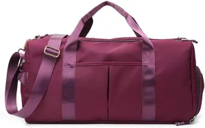 Magik Sports Gym Travel Duffel Bag Wet Pocket Shoes Compartment Swim Yoga Training (Purple)
