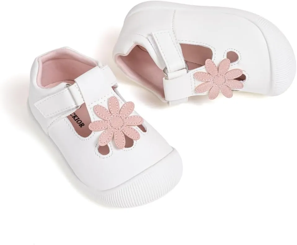 Meckior Baby Toddler Girls Walking Shoes T-Strap Dress Summer Shoes for Girls Mary Jane Non-Slip Anti-Collision Toe Lightweight First Walker Shoes Wedding Dress Shoes
