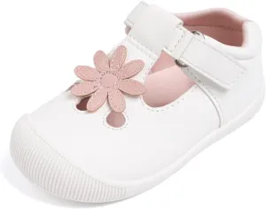 Meckior Baby Toddler Girls Walking Shoes T-Strap Dress Summer Shoes for Girls Mary Jane Non-Slip Anti-Collision Toe Lightweight First Walker Shoes Wedding Dress Shoes