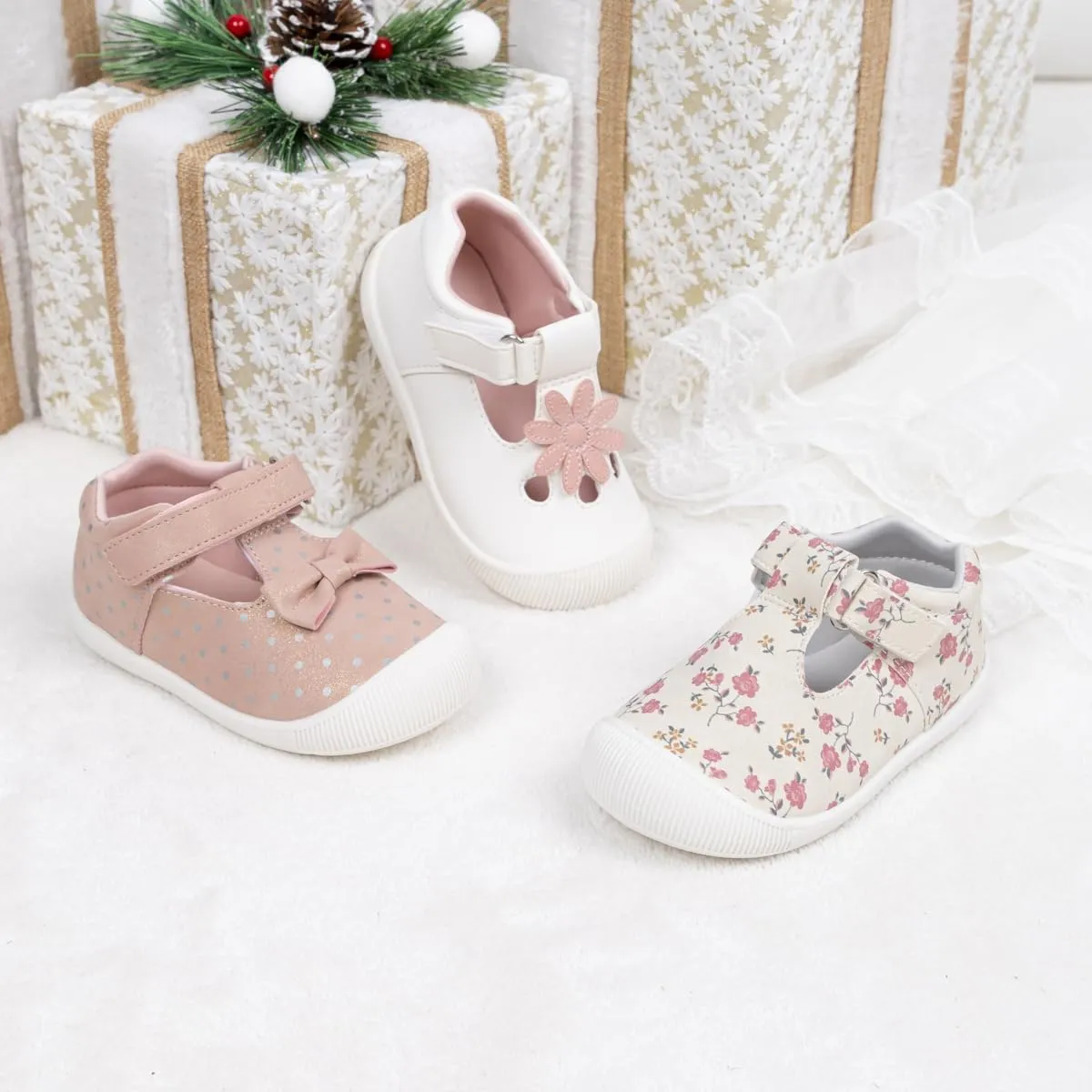 Meckior Baby Toddler Girls Walking Shoes T-Strap Dress Summer Shoes for Girls Mary Jane Non-Slip Anti-Collision Toe Lightweight First Walker Shoes Wedding Dress Shoes