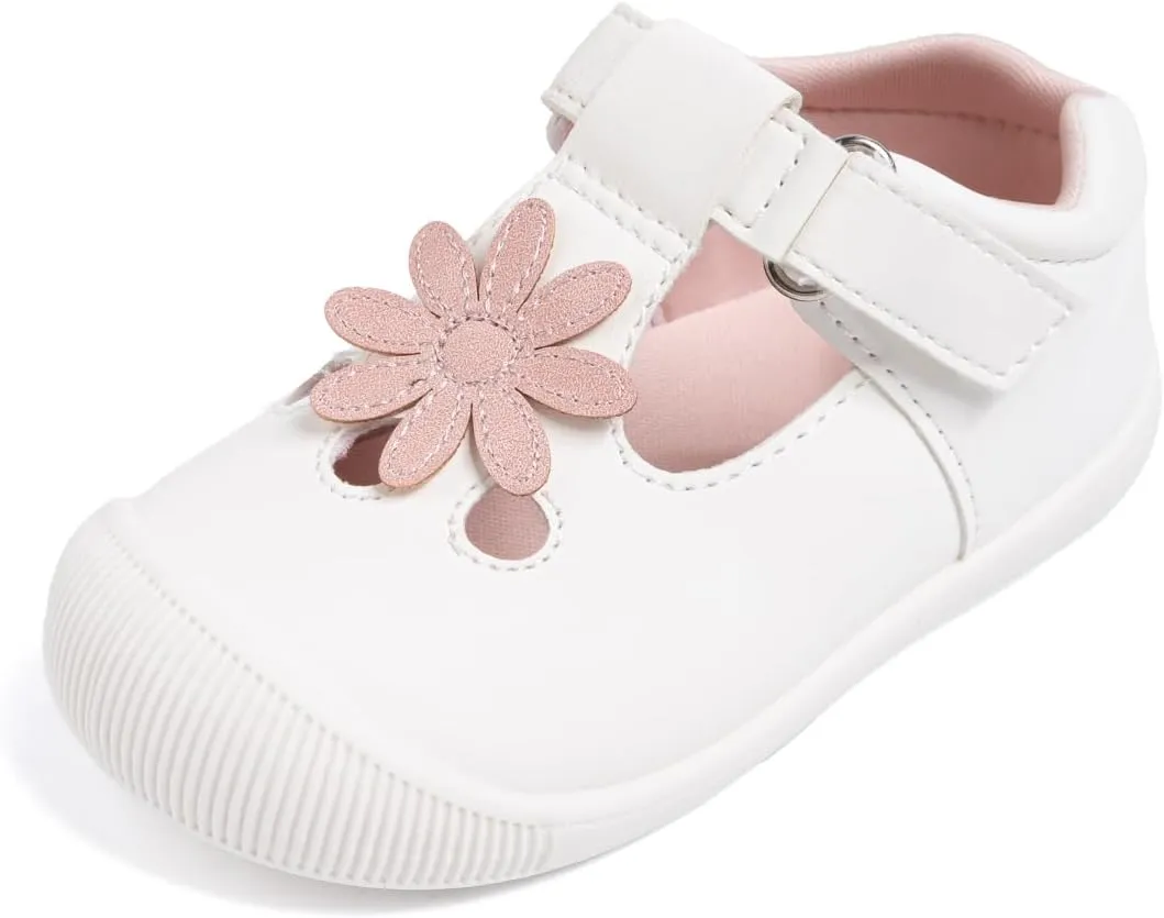 Meckior Baby Toddler Girls Walking Shoes T-Strap Dress Summer Shoes for Girls Mary Jane Non-Slip Anti-Collision Toe Lightweight First Walker Shoes Wedding Dress Shoes