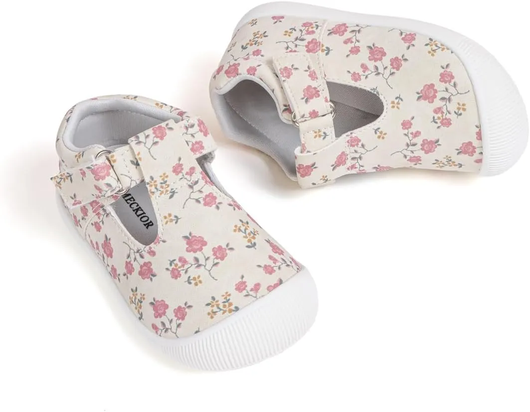 Meckior Baby Toddler Girls Walking Shoes T-Strap Dress Summer Shoes for Girls Mary Jane Non-Slip Anti-Collision Toe Lightweight First Walker Shoes Wedding Dress Shoes
