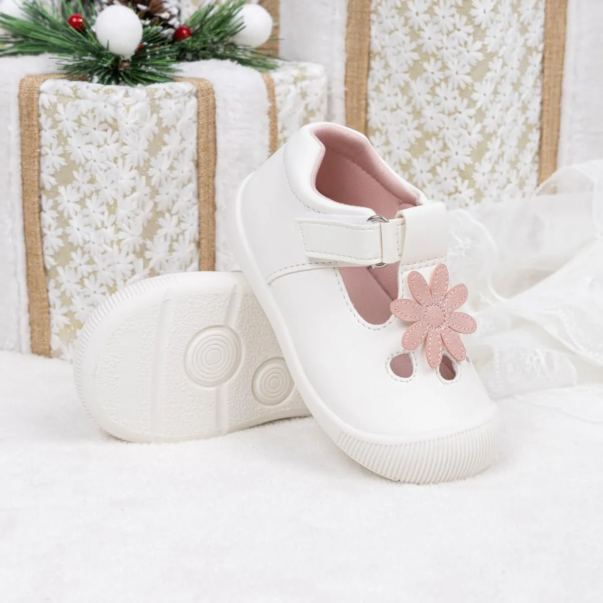 Meckior Baby Toddler Girls Walking Shoes T-Strap Dress Summer Shoes for Girls Mary Jane Non-Slip Anti-Collision Toe Lightweight First Walker Shoes Wedding Dress Shoes