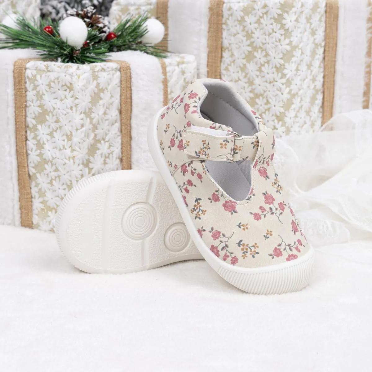 Meckior Baby Toddler Girls Walking Shoes T-Strap Dress Summer Shoes for Girls Mary Jane Non-Slip Anti-Collision Toe Lightweight First Walker Shoes Wedding Dress Shoes