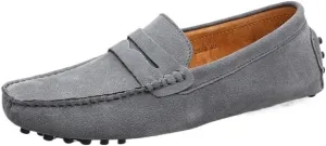 Men's Loafers Shoes Square Toe Nubuck Leather Driving Shoes Lightweight Anti-Slip Flat Heel Prom Slip-ons