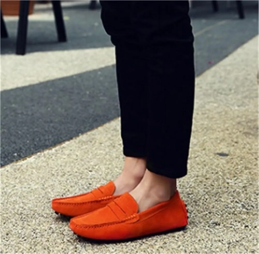 Men's Loafers Shoes Square Toe Nubuck Leather Driving Shoes Lightweight Anti-Slip Flat Heel Prom Slip-ons