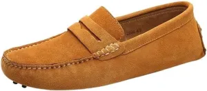 Men's Loafers Shoes Square Toe Nubuck Leather Driving Shoes Lightweight Anti-Slip Flat Heel Prom Slip-ons