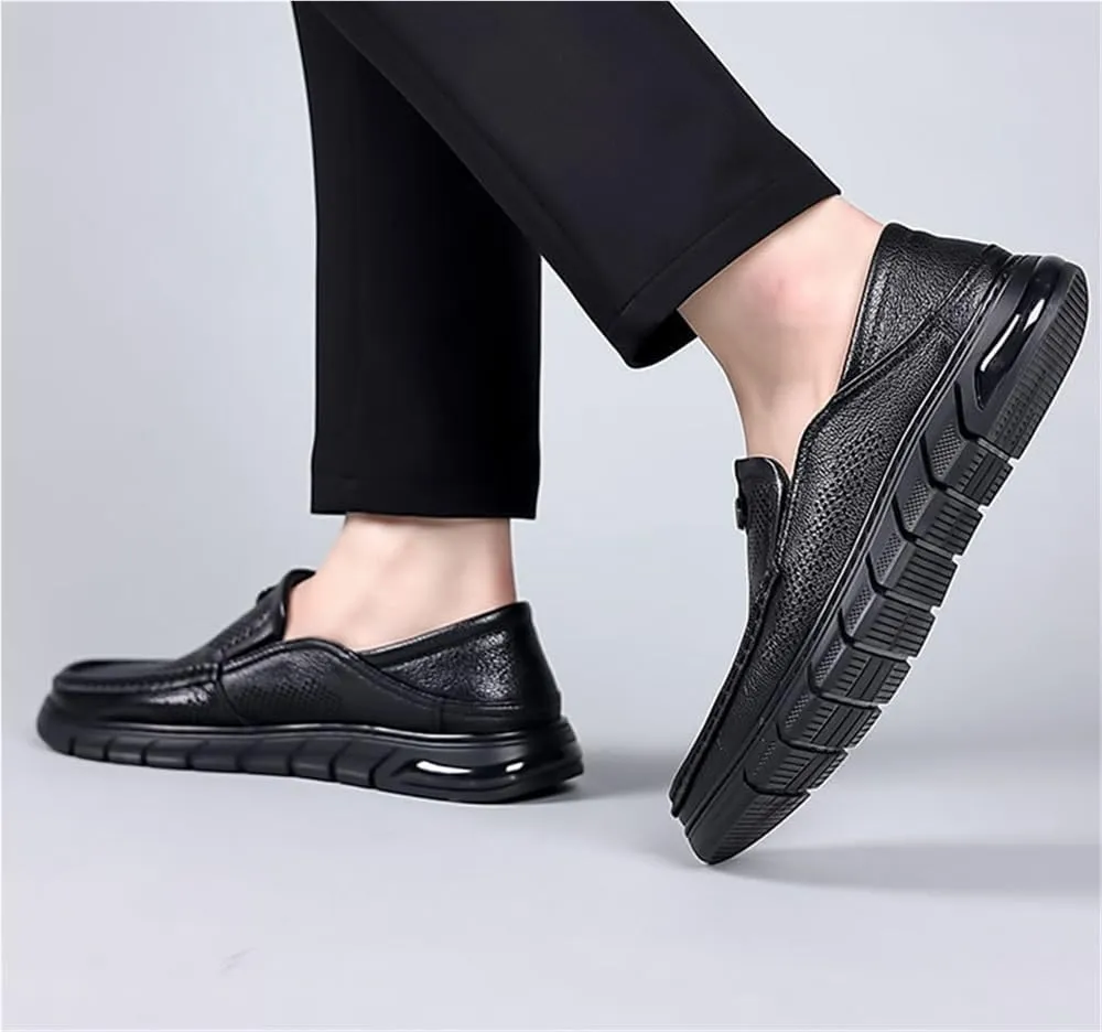 Mens Slip On Perforated Leather Loafers Summer Breathable Lambskin Soft Sole Casual Shoes Lightweight Driving Shoes
