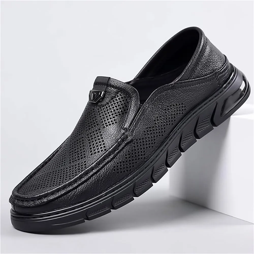 Mens Slip On Perforated Leather Loafers Summer Breathable Lambskin Soft Sole Casual Shoes Lightweight Driving Shoes