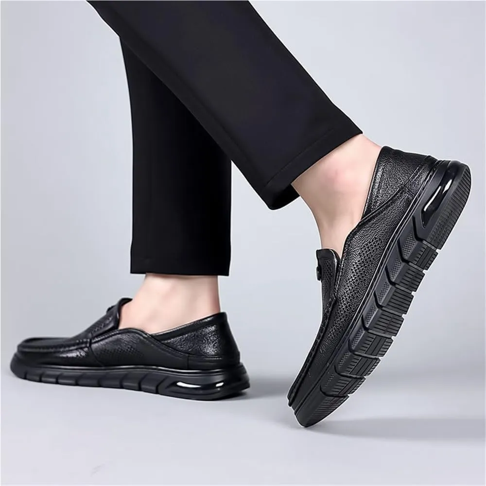 Mens Slip On Perforated Leather Loafers Summer Breathable Lambskin Soft Sole Casual Shoes Lightweight Driving Shoes