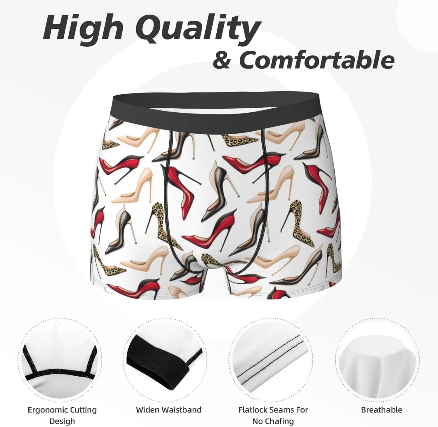 Mens Underwear Boxer Briefs - high-heeled shoes cute print Breathable Men's Boxer Briefs with Flex Waistband