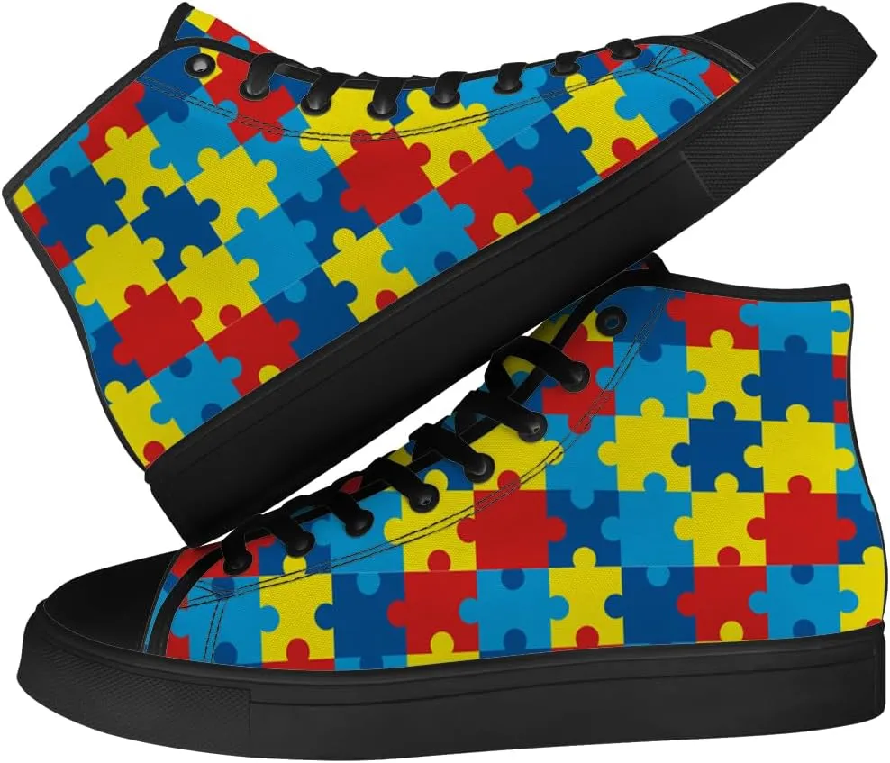 Men's Women's Autism Awareness High Top Sneakers Canvas Shoes Autism Puzzle Shoes Gifts for Men Women