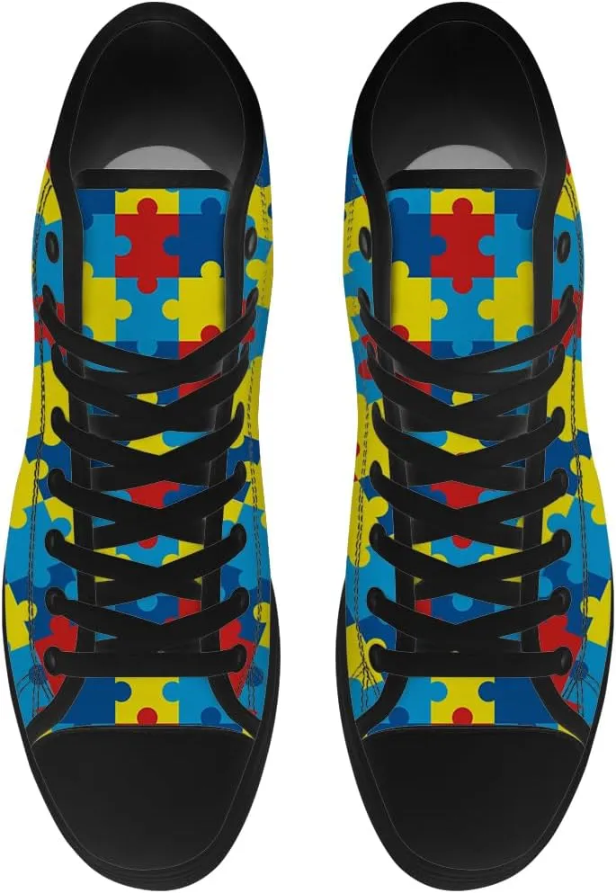 Men's Women's Autism Awareness High Top Sneakers Canvas Shoes Autism Puzzle Shoes Gifts for Men Women