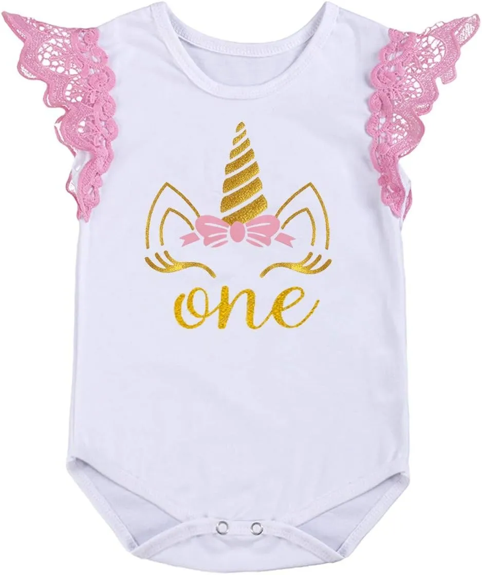 MYRISAM Baby Girls Birthday Cake Smash Unicorn Outfits Princess Romper Bodysuit Rainbow Skirt Unicorn Headband (Shoes)